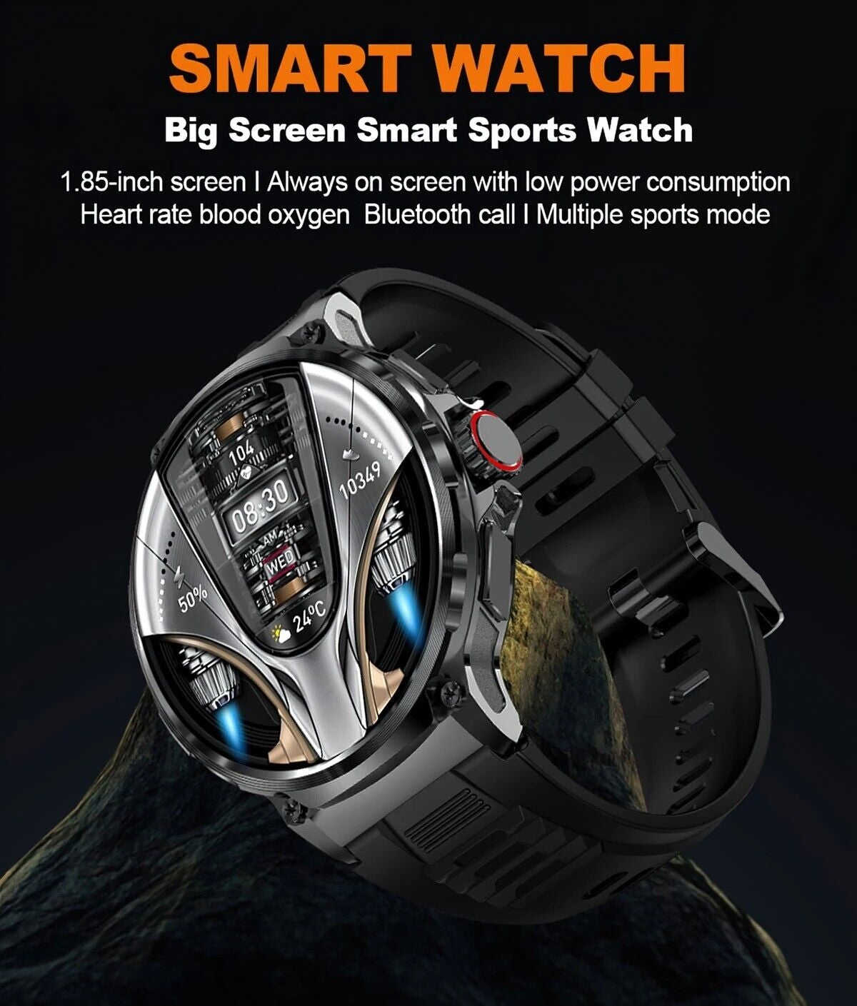 Smartwatch 1.85" Ultra HD GPS Bluetooth Call Health Monitoring Watch Gym Gift