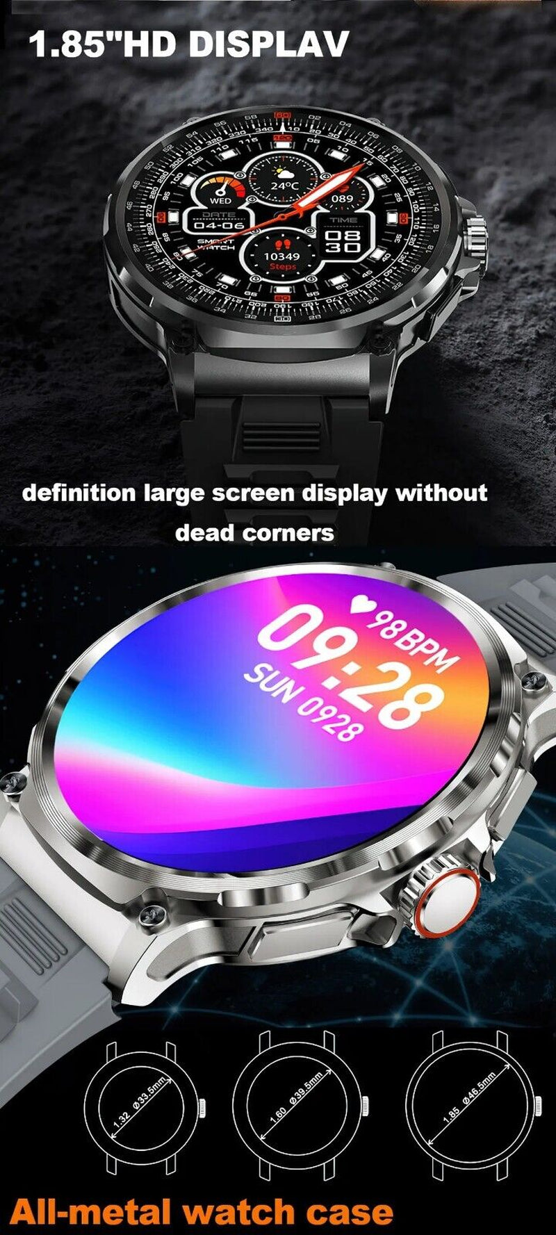  Smartwatch 1.85" Ultra HD GPS Bluetooth Call Health Monitoring Watch Gym Gift