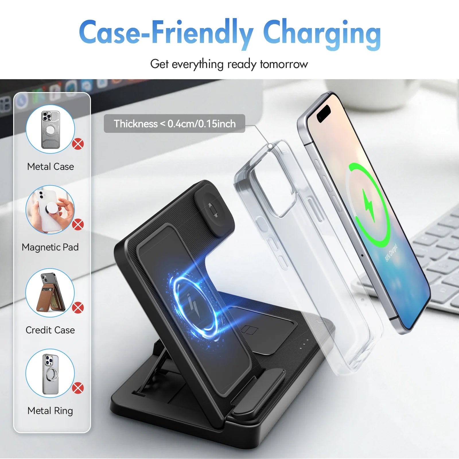 Wireless Charger, Magnetic Fast Charging Stand Compatible with Iphone 16- 8 Pro Max plus XS XR X, for Apple Watch 9-2 SE, for Airpods 3 2 Pro, 3 in 1 Charging Station