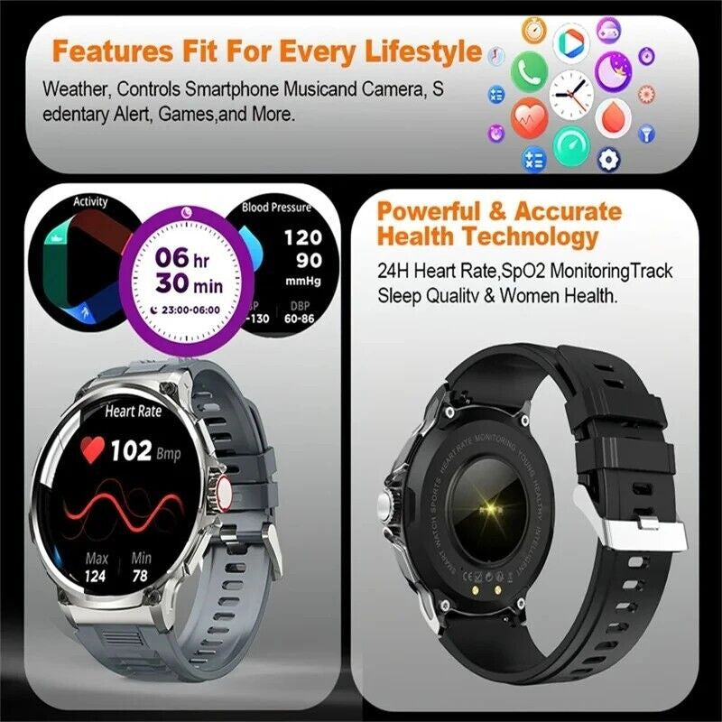  Smartwatch 1.85" Ultra HD GPS Bluetooth Call Health Monitoring Watch Gym Gift