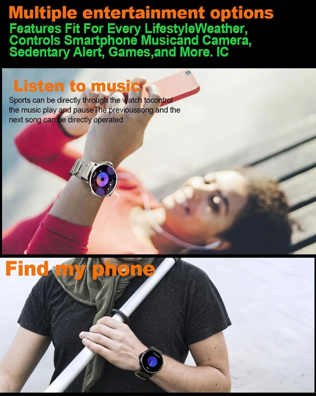  Smartwatch 1.85" Ultra HD GPS Bluetooth Call Health Monitoring Watch Gym Gift