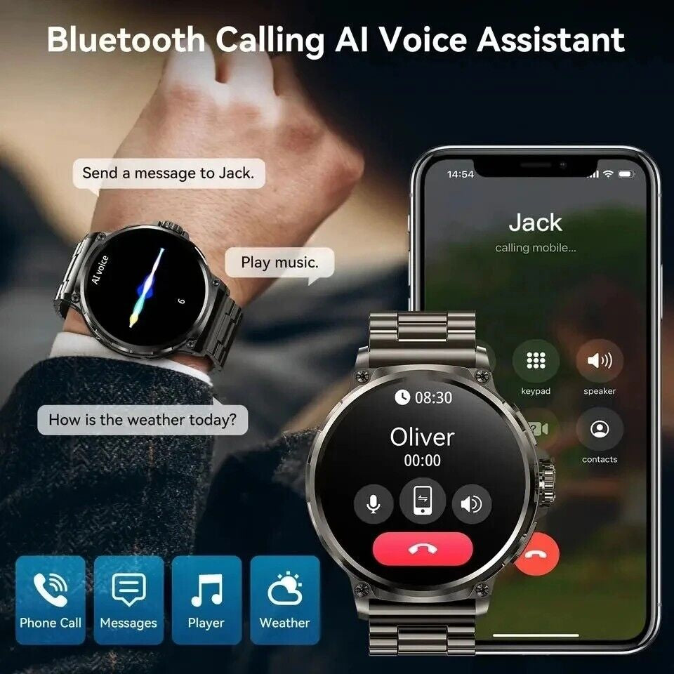  Smartwatch 1.85" Ultra HD GPS Bluetooth Call Health Monitoring Watch Gym Gift
