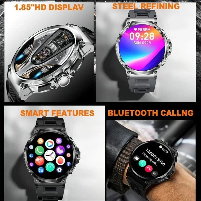  Smartwatch 1.85" Ultra HD GPS Bluetooth Call Health Monitoring Watch Gym Gift
