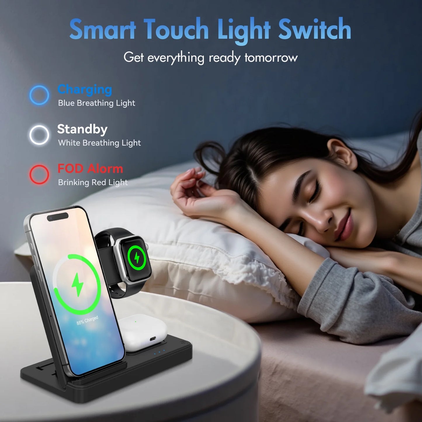 Wireless Charger, Magnetic Fast Charging Stand Compatible with Iphone 16- 8 Pro Max plus XS XR X, for Apple Watch 9-2 SE, for Airpods 3 2 Pro, 3 in 1 Charging Station