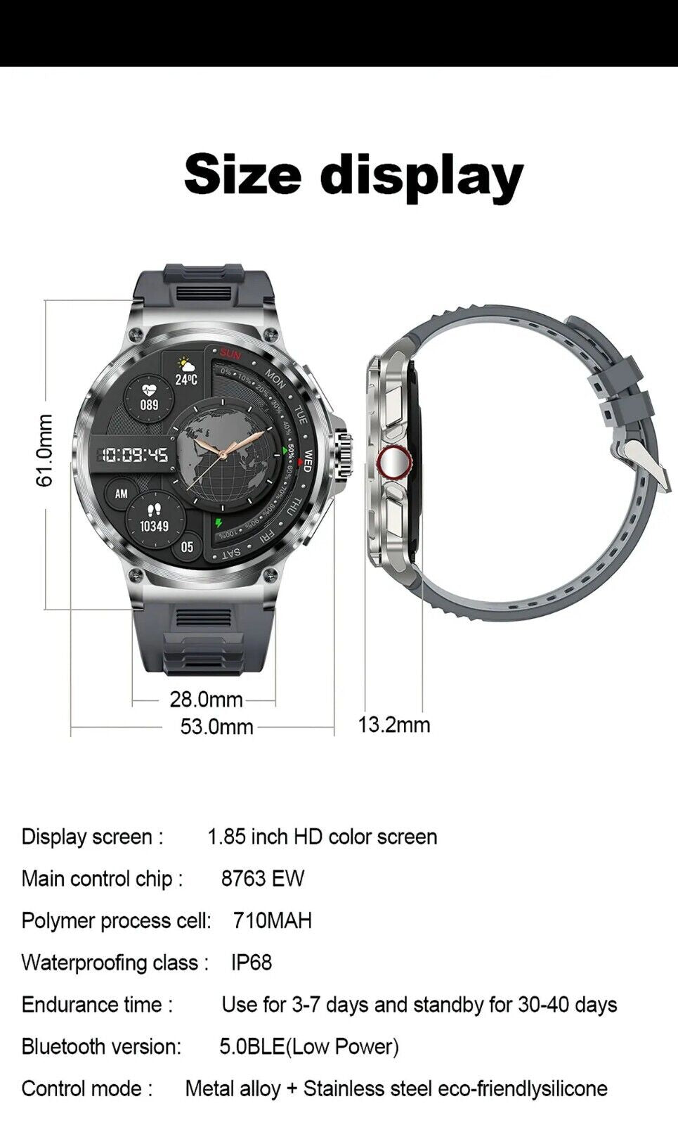  Smartwatch 1.85" Ultra HD GPS Bluetooth Call Health Monitoring Watch Gym Gift