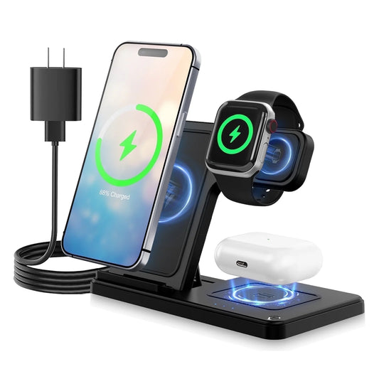 Wireless Charger, Magnetic Fast Charging Stand Compatible with Iphone 16- 8 Pro Max plus XS XR X, for Apple Watch 9-2 SE, for Airpods 3 2 Pro, 3 in 1 Charging Station